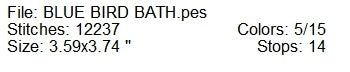 Blue bird bath machine embroidery design