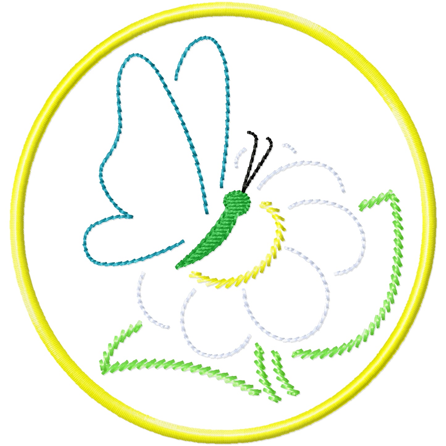 ITH Butterfly and daisy coaster machine embroidery design