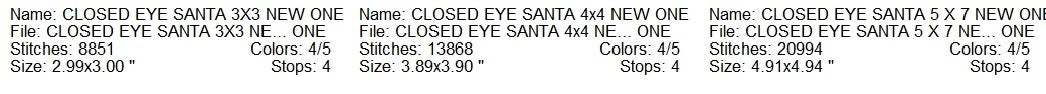 Closed eye Santa machine embroidery design 3 sizes