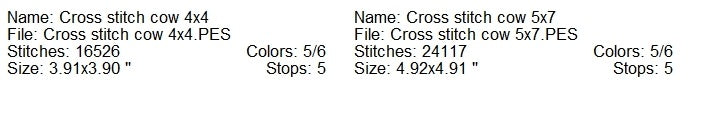 Cross stitch cow machine embroidery design 2 sizes