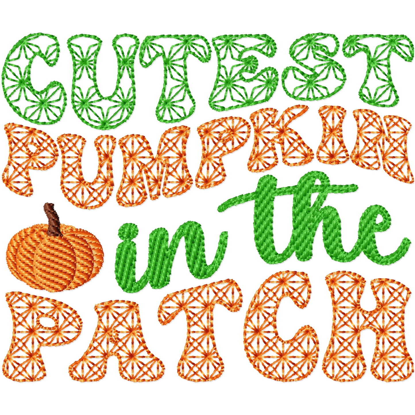 Cutest pumpkin in the patch machine embroidery design 2 sizes