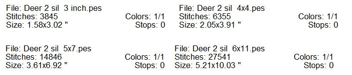 Deer 2 silhouette machine embroidery design 4 sizes
