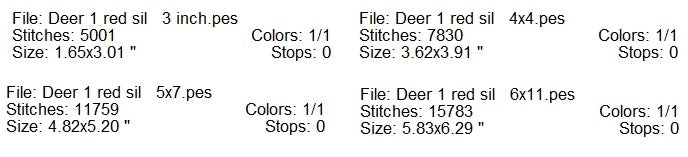 Deer 1 red silhouette machine embroidery design 4 sizes