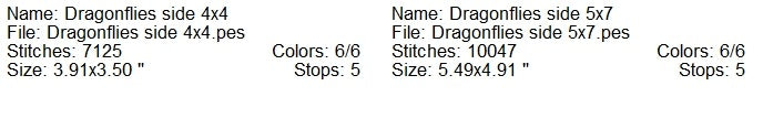 Beautiful dragonflies for side shirt machine embroidery design 2 sizes