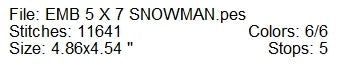 Emb 5x7 snowman machine embroidery design