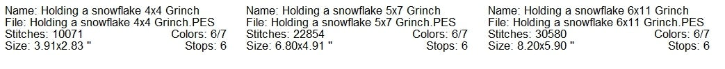Grinch holding a snowflake machine embroidery design 3 sizes