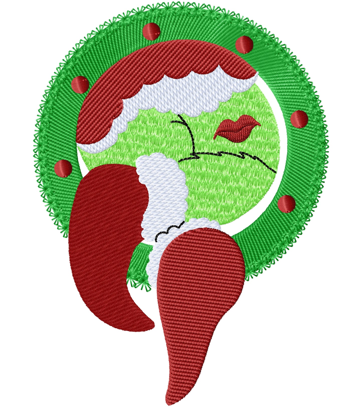 Kiss Grinch in a wreath machine embroidery design 2 sizes