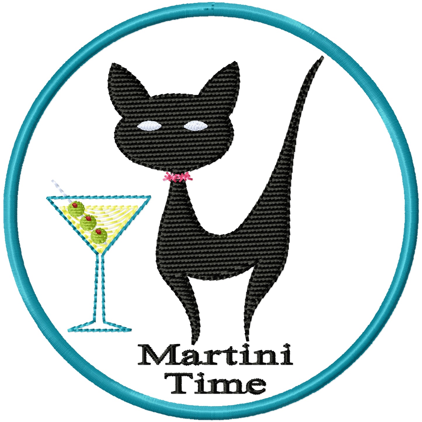 ITH Martini time cat coaster machine embroidery design