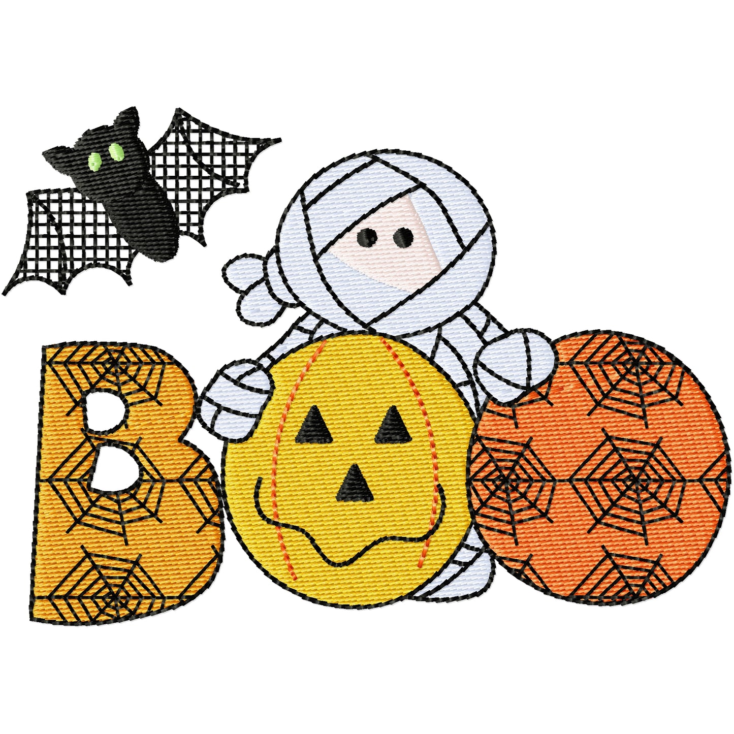 Mummy with bat Halloween machine embroidery design 2 sizes
