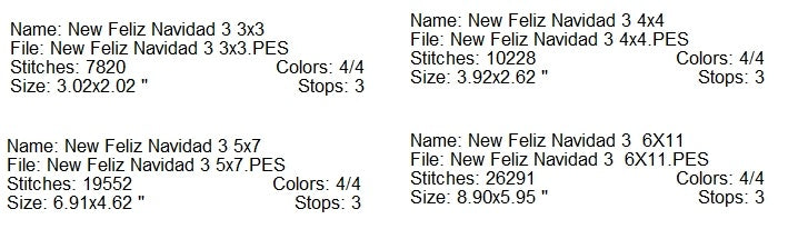 Feliz Navidad 3 machine embroidery design 4 sizes