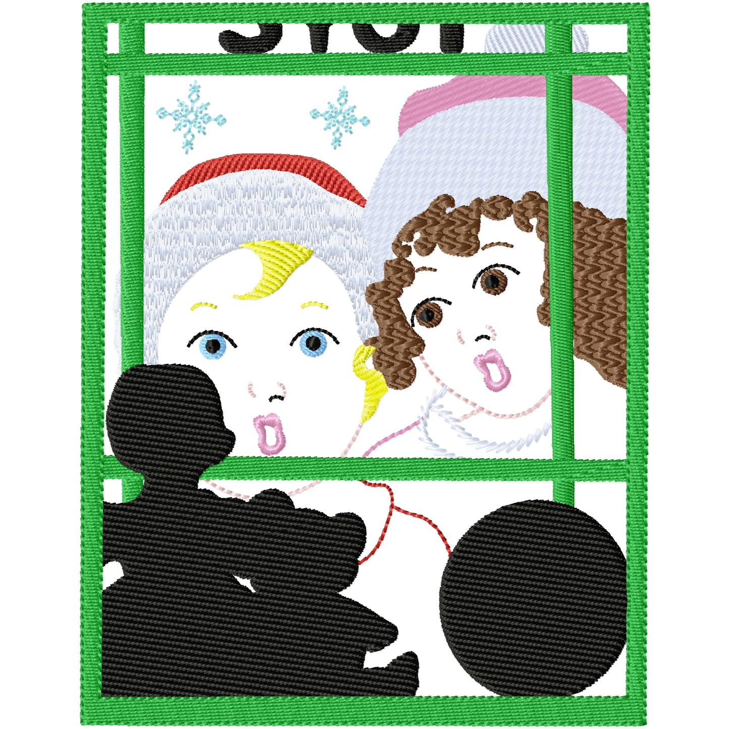 Toy store window machine embroidery design 2 sizes