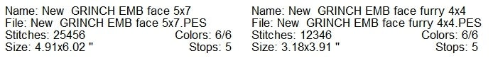 New fuzzy Grinch face machine embroidery design 2 sizes