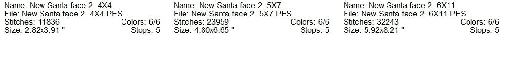 New Santa face 2 machine embroidery design 3 sizes