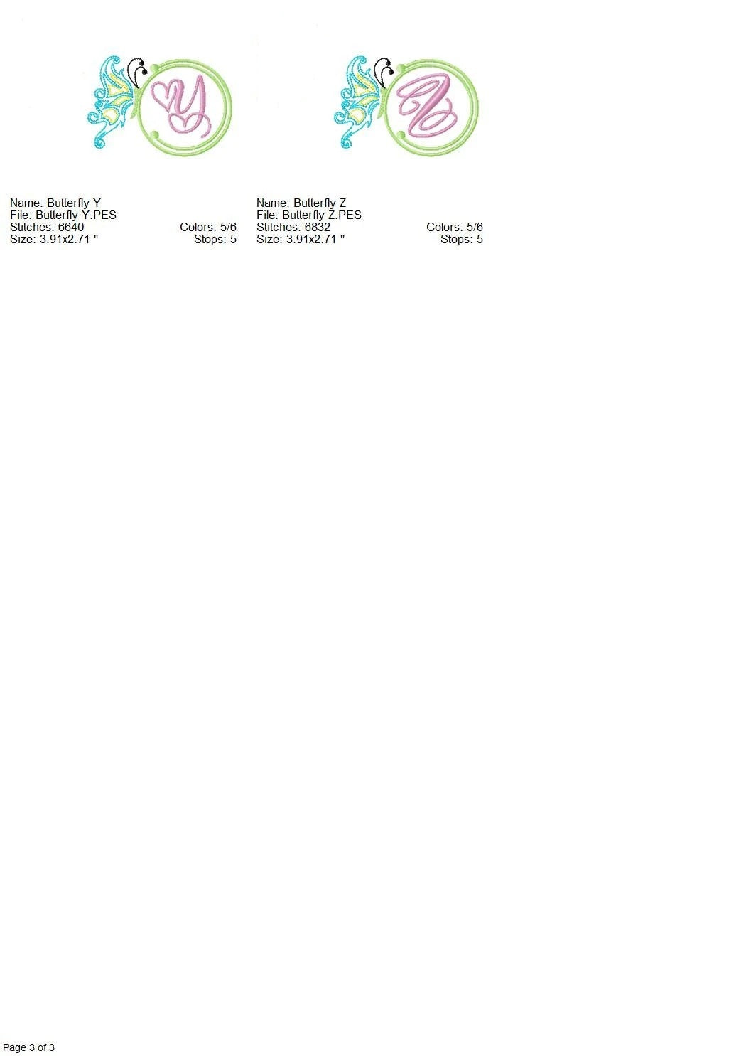Butterfly monogram machine embroidery set