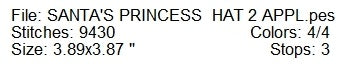 Sanita's applique princess hat machine embroidery design
