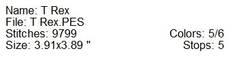 T Rex machine embroidery design