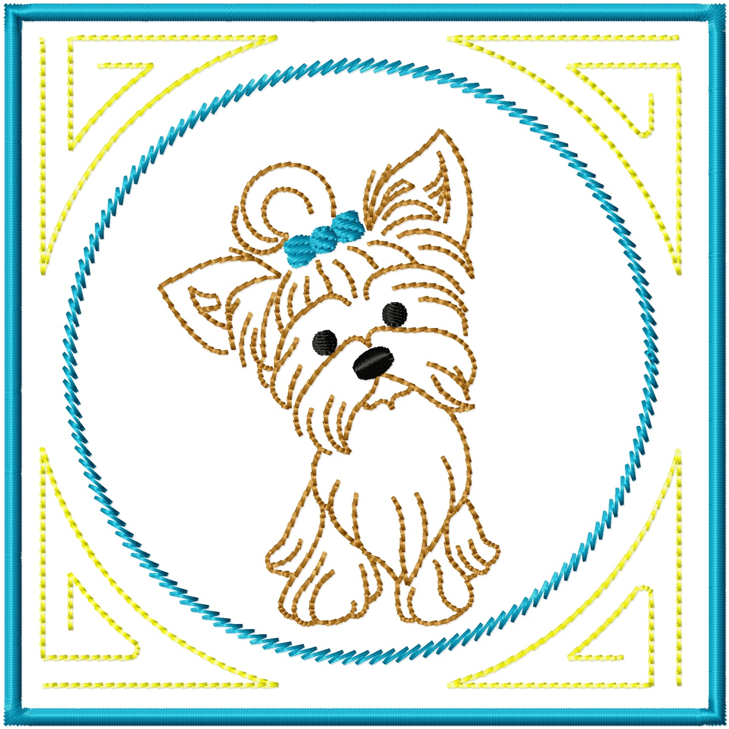 ITH Yorkie coaster machine embroidery design