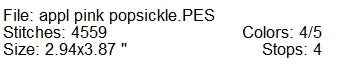 Applique pink popsicle machine embroidery design