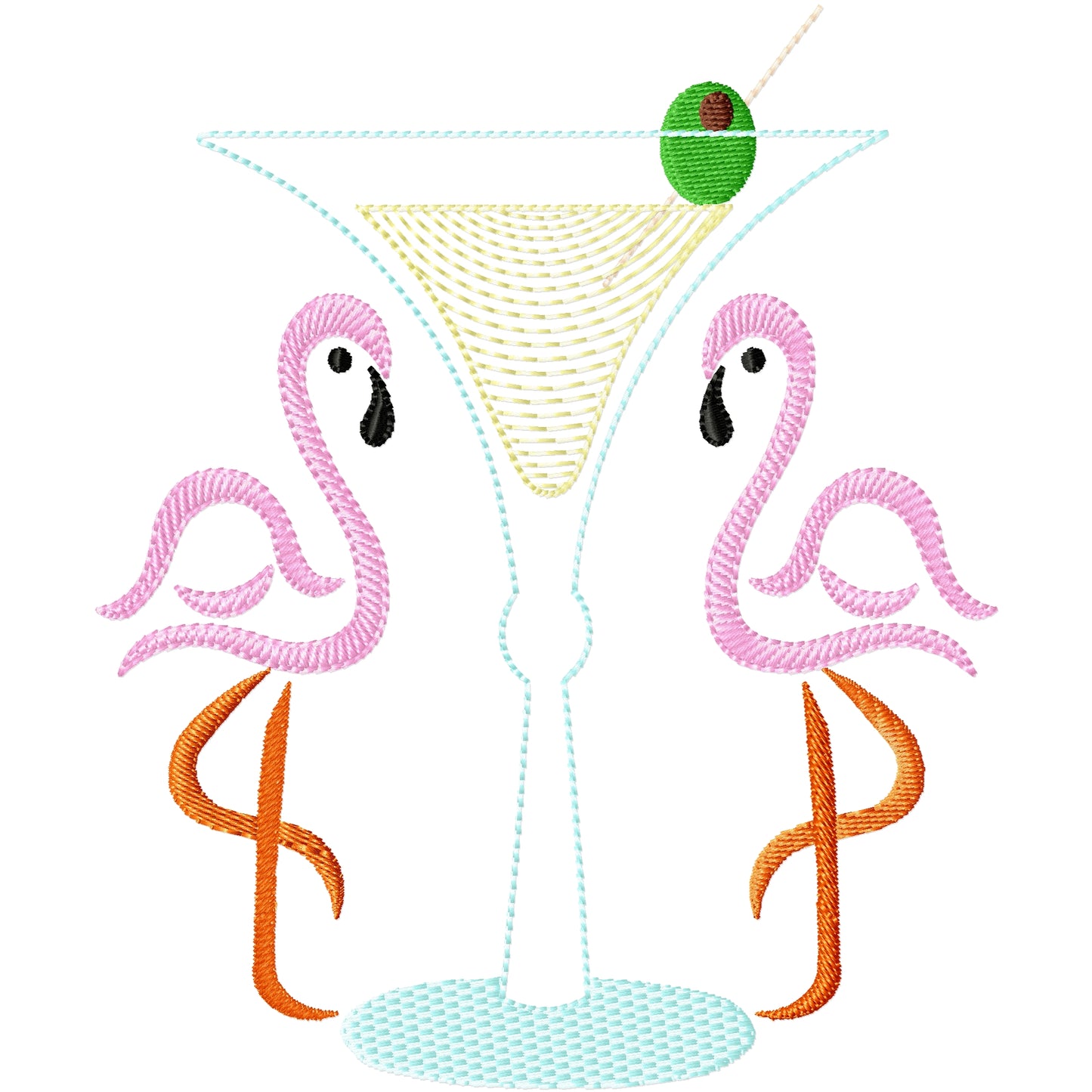 2 Flamingos aside martini machine embroidery design 3 sizes