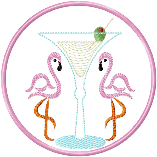ITH Flamingo Martini Coaster machine embroidery design