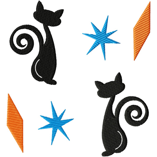 MCM  Retro2 kittys with stars and diamonds machine embroidery design 2 sizes