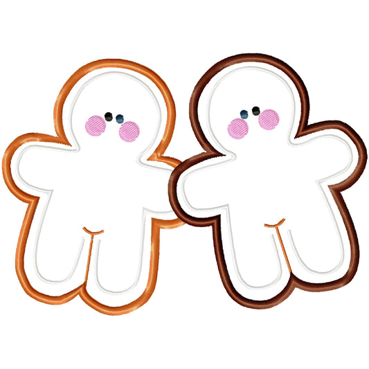 2 Lil gingerbread men applique machine embroidery design