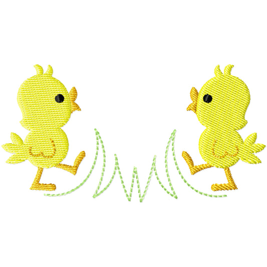 2 lil chicks in the grass machine embroidery design