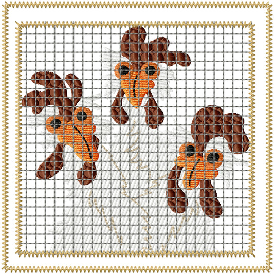 3 Cooped chicks machine embroidery design 2 sizes