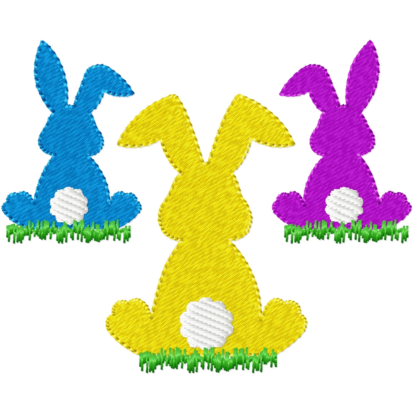 3 Little bunnies sitting on the grass machine embroidery design