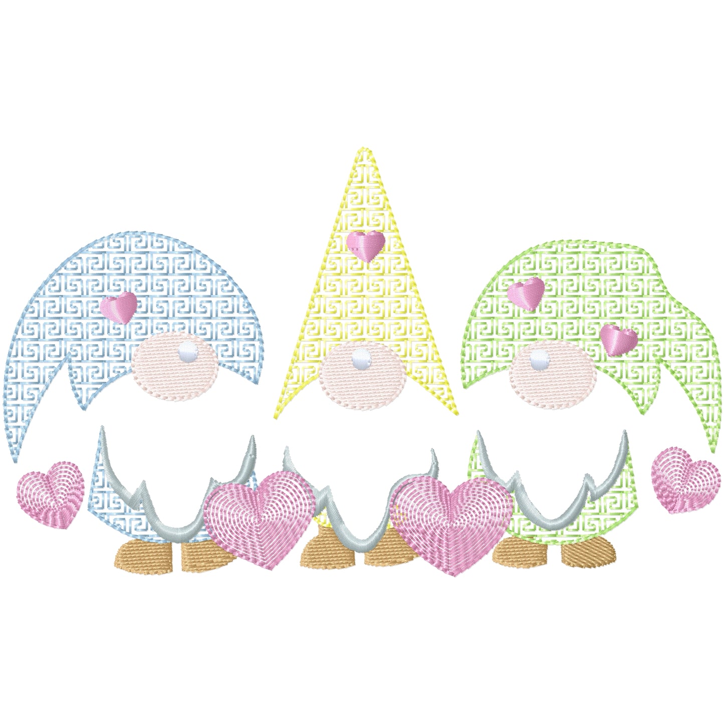3 Valentine gnomes machine embroidery design 2 sizes