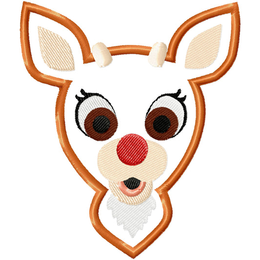 Applique reindeer face machine embroidery design