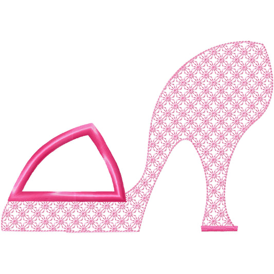 Applique pink high heel machine embroidery design
