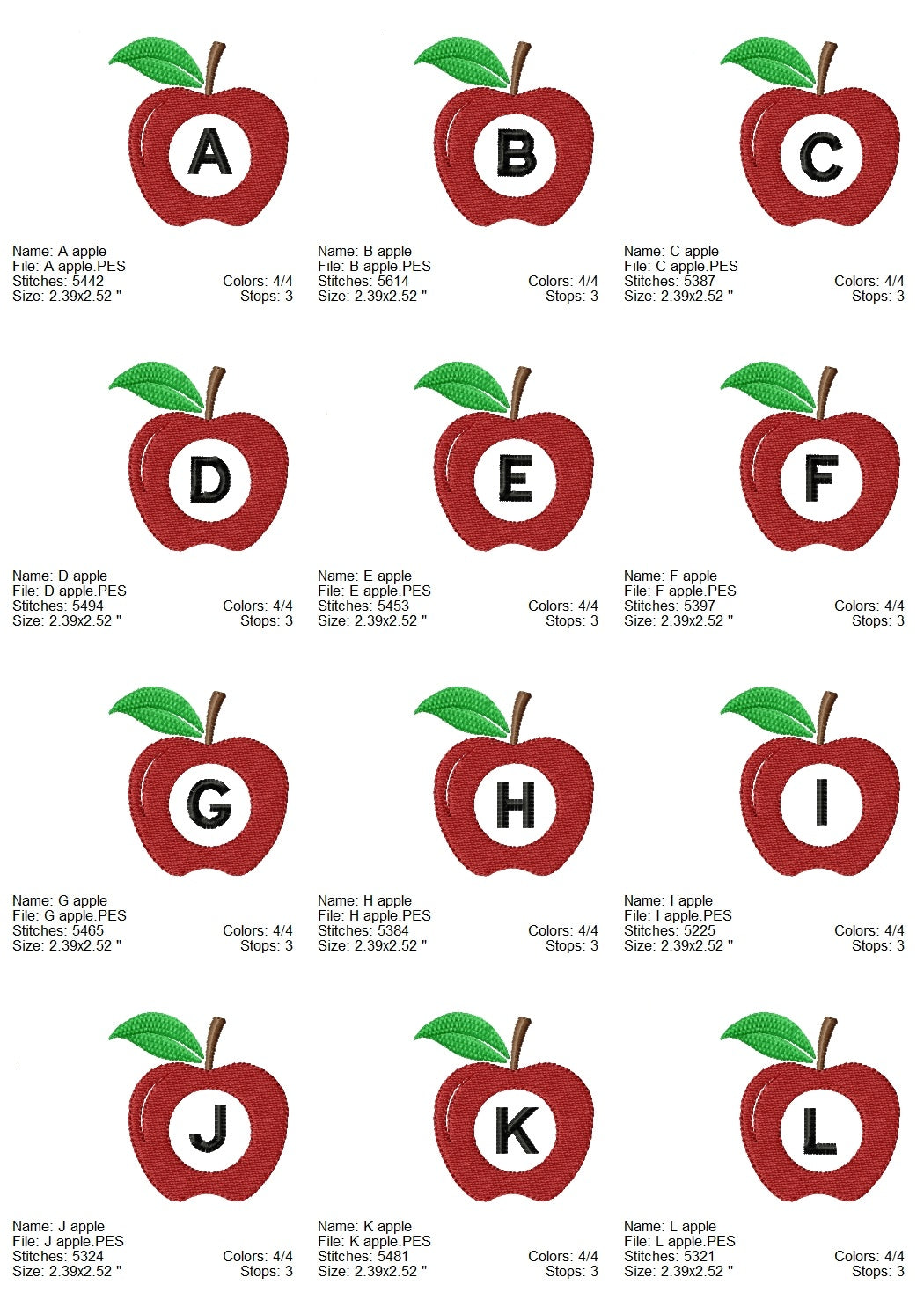 Apple font machine embroidery design set