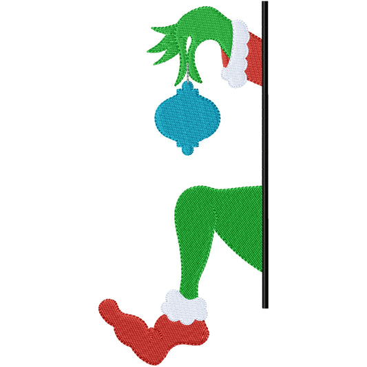 At the back door Christmas Grinch machine embroidery design 3 sizes
