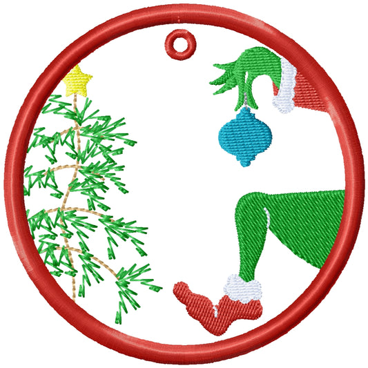 2025 ITH Grinch sneaking in applique Christmas ornament design