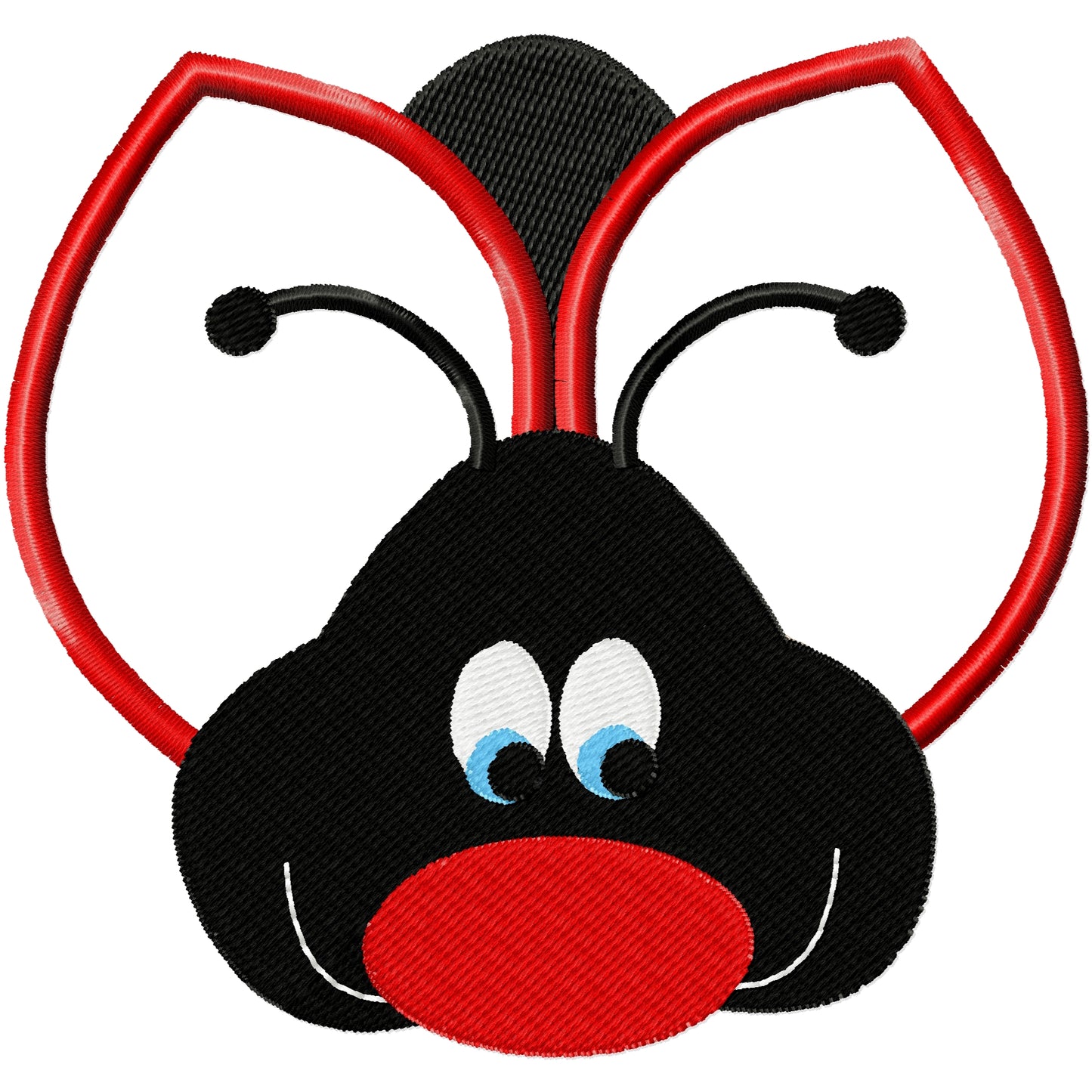 Blue eyed ladybug applique machine embroidery design