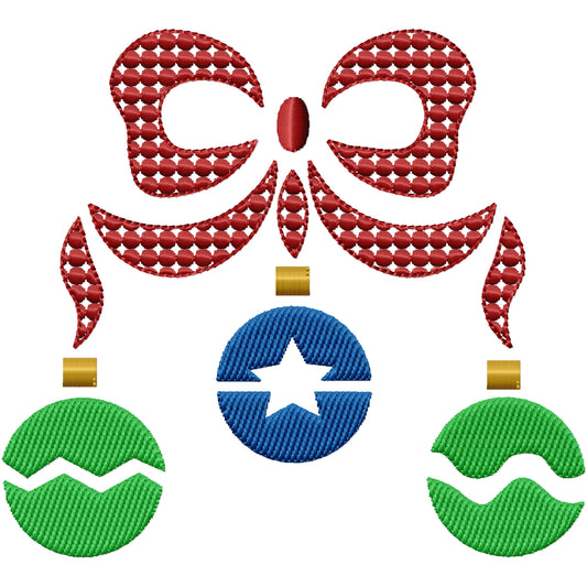 Bow and Xmas balls machine embroidery design 2 sizes