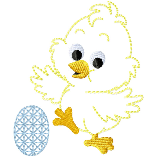 Baby boy chick with egg outline machine embroidery design