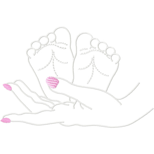 Baby feet mothers hand holding baby feet machine embroidery design  2 sizes