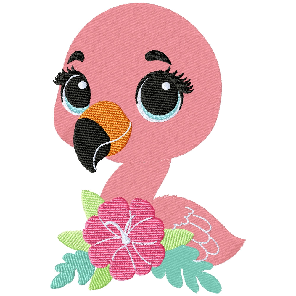 Baby flamingo 1 machine embroidery design 3 sizes