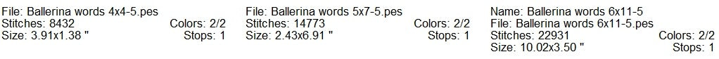 Ballerina words machine embroidery design 3 sizes