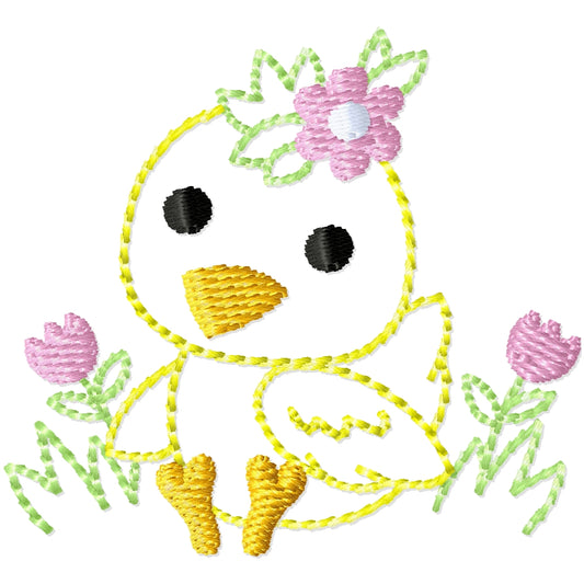 Little birdie with tulips machine embroidery design