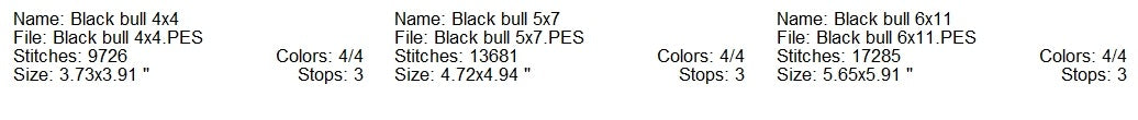 Black bull machine embroidery design 3 sizes