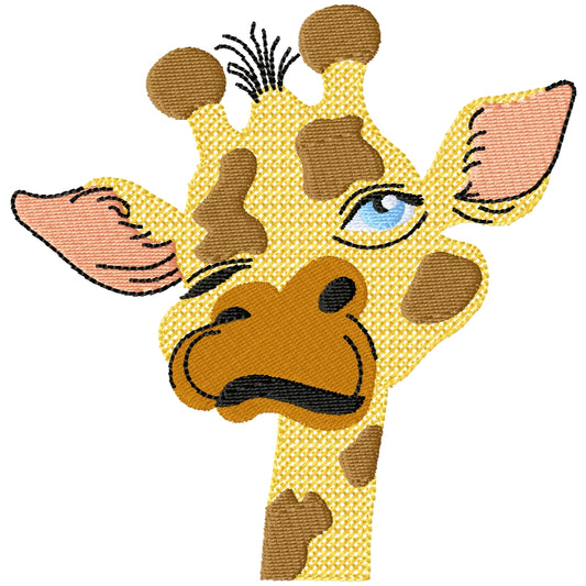 Blue eyed giraffe machine embroidery design 2 sizes