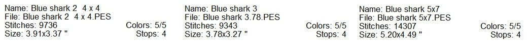 Blue shark 2 machine embroidery design 3 sizes