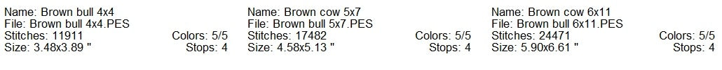 Brown bull machine embroidery design 3 sizes