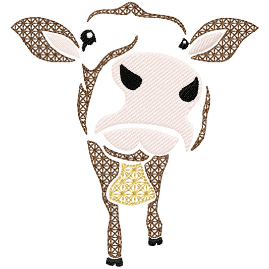 Fancy brown cow machine embroidery design 3 sizes