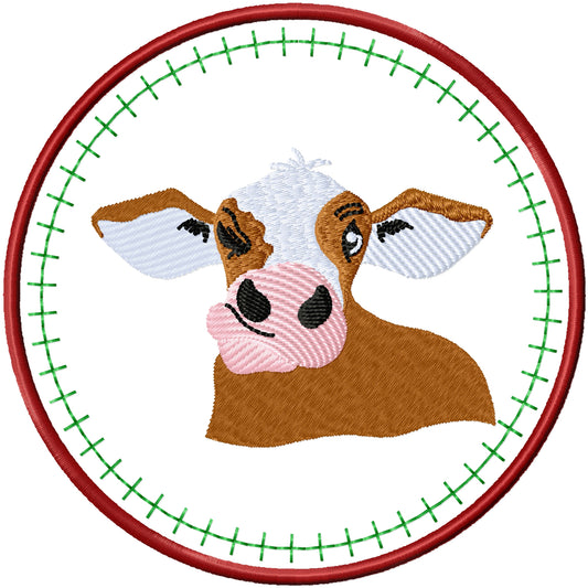 ITH Brown cow coaster machine embroidery design