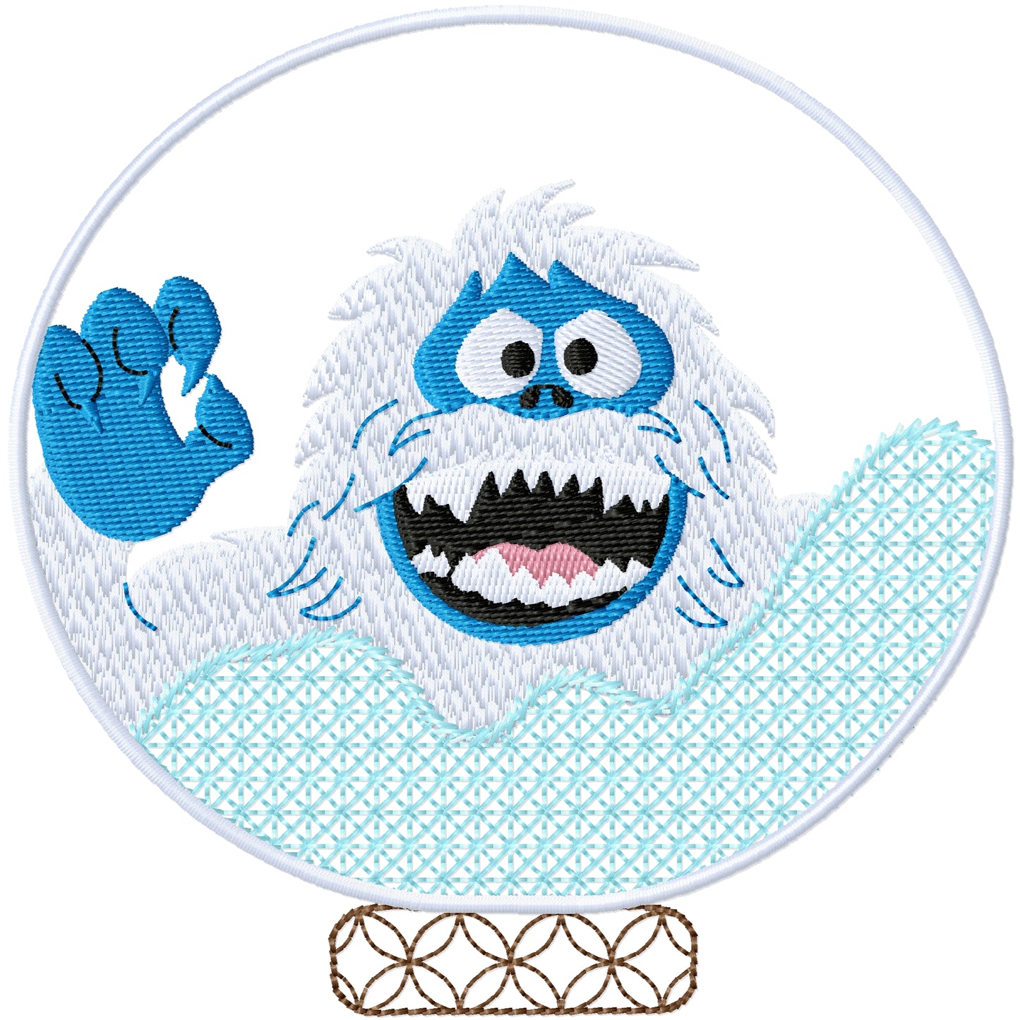 Bumble the snow monster in a globe machine embroidery design 3 sizes