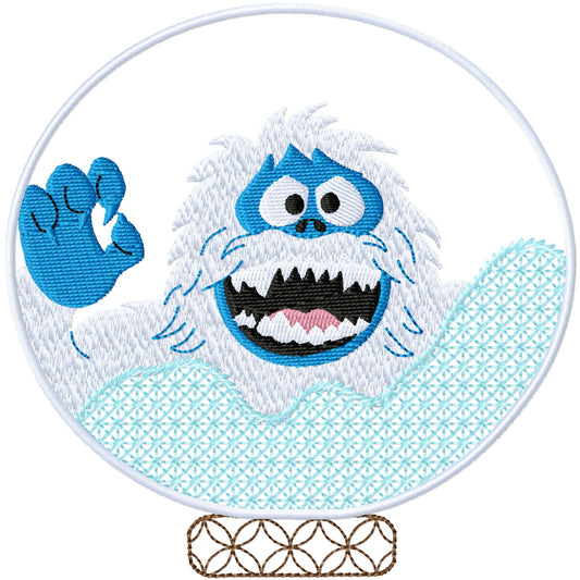 Bumble the snow monster in a globe machine embroidery design 3 sizes
